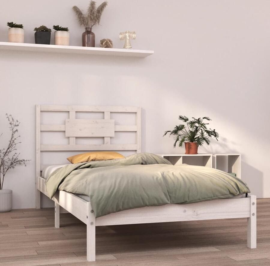 VidaXL Bedframe massief hout wit 100x200 cm Houten Bedframe Tweepersoonsbed Bedbodems Bedbank Slaapkamers Witte Meubels Modern Bed Minimalistisch Bed Houten Meubelen - Foto 2