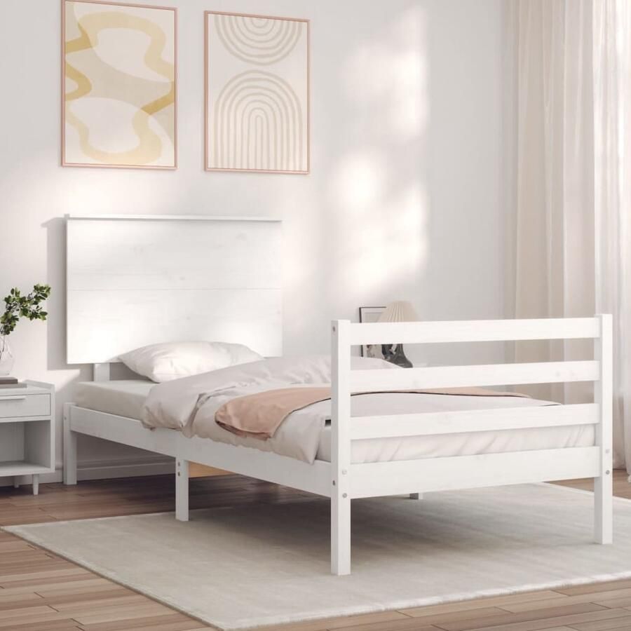VidaXL Bedframe massief hout wit 100x200 cm Massief Grenenhouten Bed Frame Tweepersoons Bed Witte Bed Frame Hoofd- En Voeteneind Latex Matras Boxspring - Foto 2