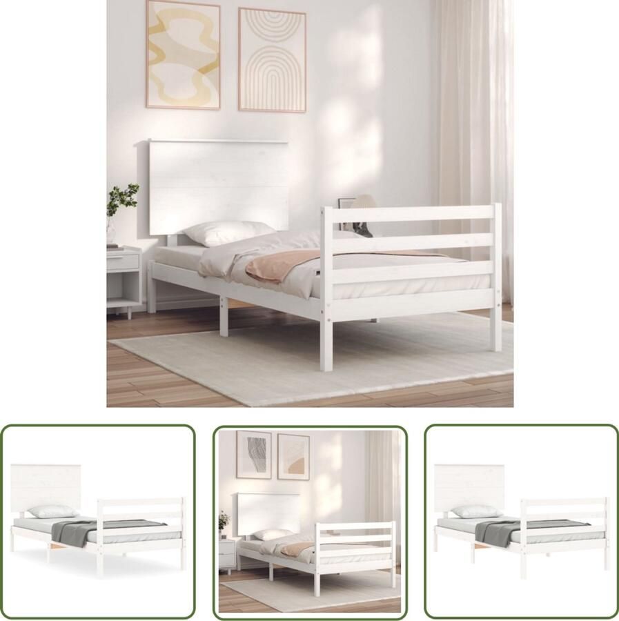 VidaXL Bedframe massief hout wit 100x200 cm Massief Grenenhouten Bed Frame Tweepersoons Bed Witte Bed Frame Hoofd- En Voeteneind Latex Matras Boxspring