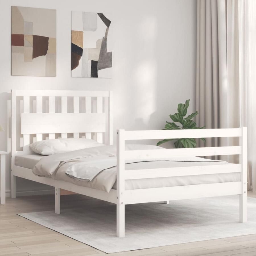 VidaXL Bedframe Massief Hout Wit 100x200 cm Massief Houten Bed Frame Grenenhouten Bed Wit Bed Tweepersoons Bed Boxspring Bed Slaapcomfort - Foto 2