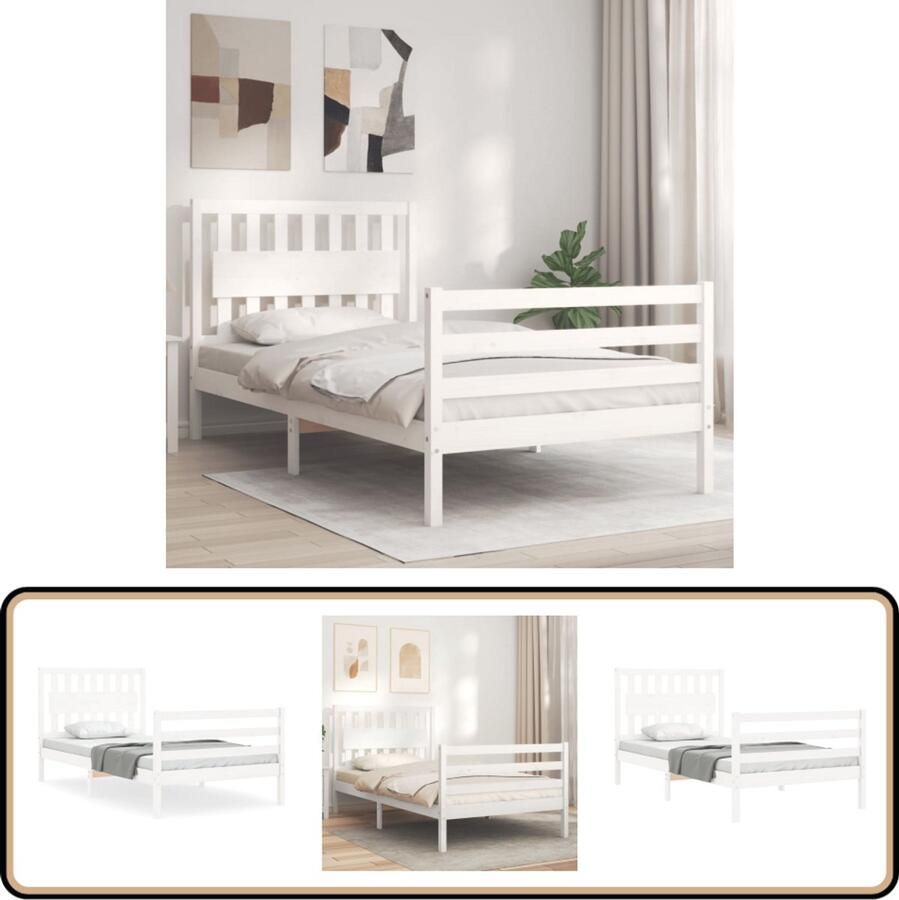 VidaXL Bedframe Massief Hout Wit 100x200 cm Massief Houten Bed Frame Grenenhouten Bed Wit Bed Tweepersoons Bed Boxspring Bed Slaapcomfort