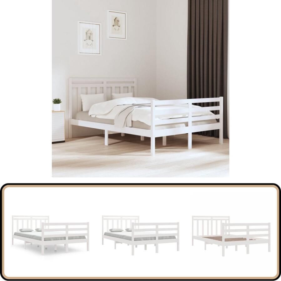 VidaXL Bedframe massief hout Wit 120x190 cm Bed Frame Houten Bed Bedkast Tweepersoonsbed Enkel Bed