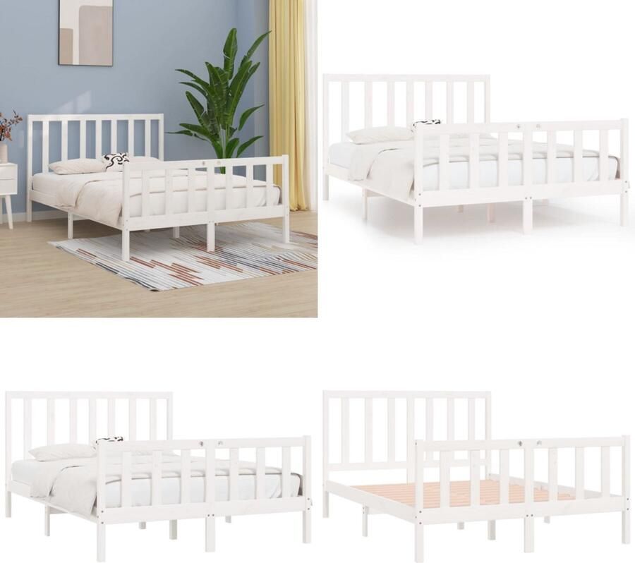 VidaXL Bedframe massief hout wit 120x190 cm 4FT Small Double Bedframe Bedframes Tweepersoonsbed Bed