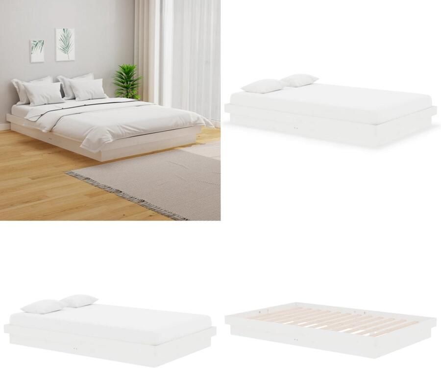 The Living Store Bedframe Grenenhout 195.5 x 125.5 x 31 cm Wit Houten Bedframe Grenenhout Massief Hout Bed Enkel Bed Tweepersoonsbed - Foto 10