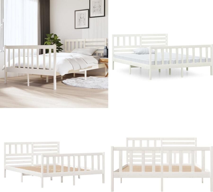 The Living Store Bedframe Grenenhout 195.5 x 125.5 x 31 cm Wit Houten Bedframe Grenenhout Massief Hout Bed Enkel Bed Tweepersoonsbed - Foto 3