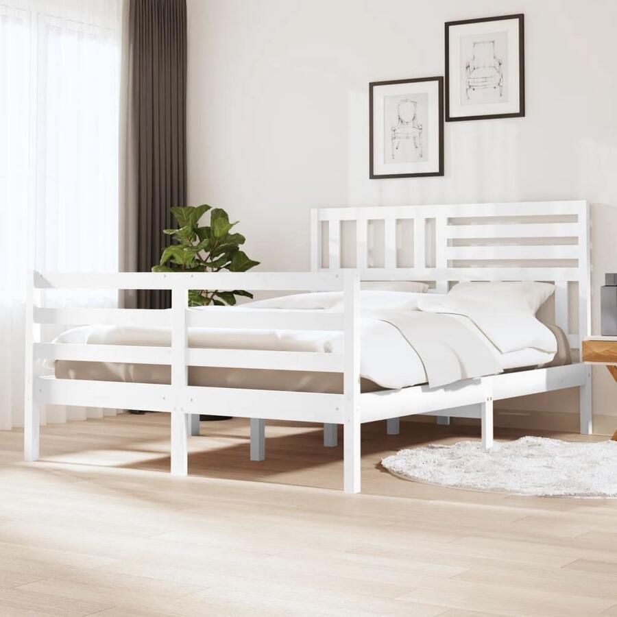 VidaXL Bedframe Massief Hout Wit 120x190 cm Bedframe Grenenhouten Bed Wit Bedframe Tweepersoons Bed King Size Bed Slaapcomfort Modern Bed Landelijk Bed Minimalistisch Bed Budgetvriendelijke Bed - Foto 2