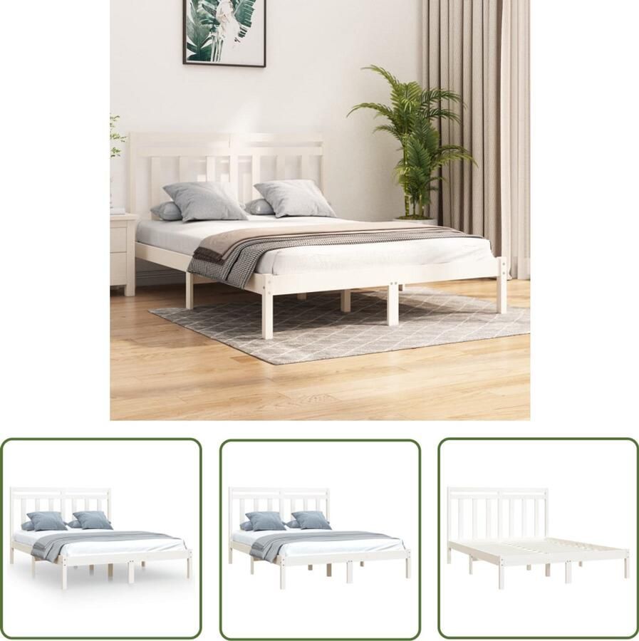 VidaXL Bedframe Massief Hout Wit 120x190 cm Bedframe Houten Bed Tweepersoonsbed Bed Grenenhout Bed Witte Bed Klein Dubbel Bed