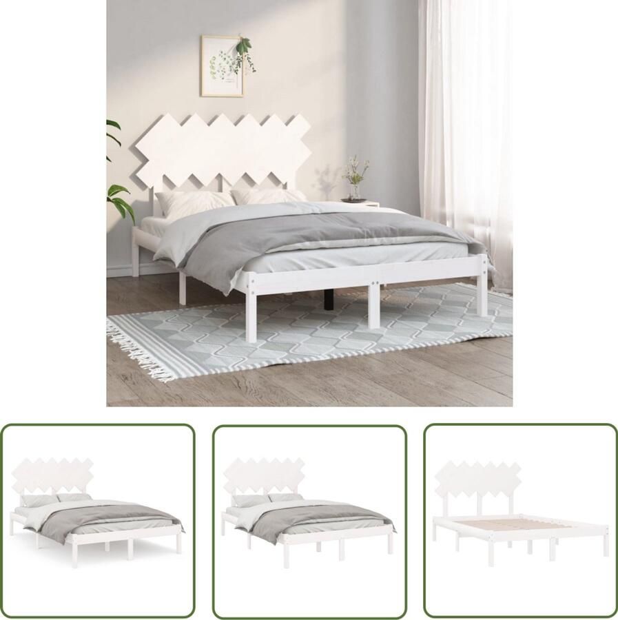VidaXL Bedframe Massief Hout Wit 120x190 cm Houten Bed Frame Massief Grenenhout Bed Frame Wit Tweepersoons Bed Boxspring Bed Modern Bed Frame Design Bed Frame