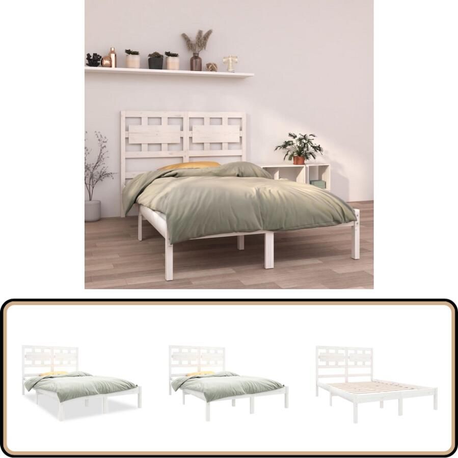 VidaXL Bedframe massief hout wit 120x190 cm Houten Bedframe Grenenhout Bedframe Wit Bedframe King Size Bedframe Slaapcomfort Hoofdbord Stapelbare Boxspring