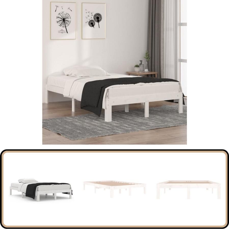 VidaXL Bedframe Massief Hout Wit 120x190 cm Houten Bedframe Wit Bedframe 120x190 Grenenhout Bedframe Stabiel Bedframe Modern Bedframe