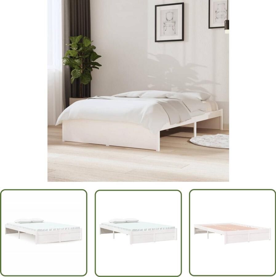 VidaXL Bedframe Massief Hout Wit 120x190 cm Houten Bedframe Wit Massief Grenenhout Bed 120x190 Cm Tweepersoons Bed Modern Bedframe