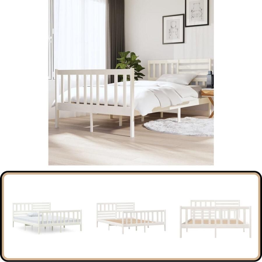 VidaXL Bedframe Massief Hout Wit 120x190 cm Massief Hout Bedframe Wit Bedframe Grenenhout Bedframe Tweepersoons Bedframe Klein Dubbel Bedframe