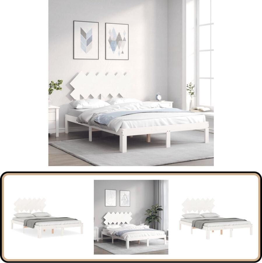 VidaXL Bedframe massief hout wit 120x190 cm Massief Houten Bed Frame Grenenhouten Bed Wit Bed Tweepersoons Bed Boxspring Bed Slaapcomfort Headboard Stapelbare Bedden