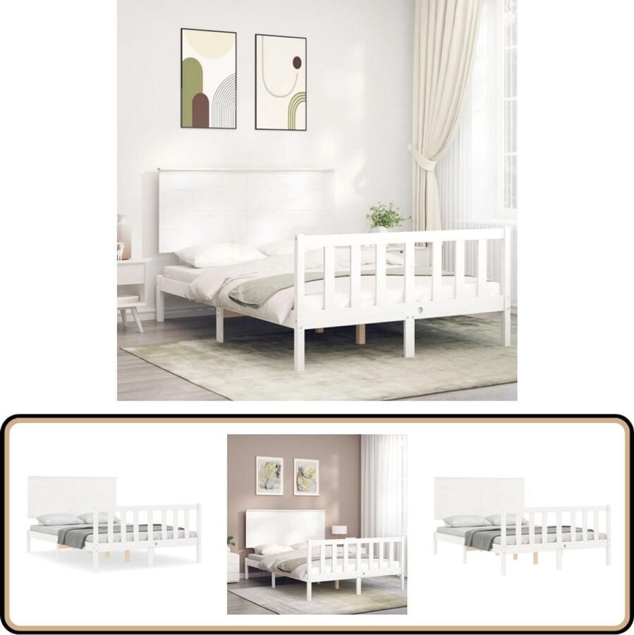 VidaXL Bedframe Massief Hout Wit 120x190 cm Massief Houten Bed Frame Tweepersoons Bed Witte Bed Frame Hoofd Bord Bed Frame Kopen Slaapkamer Meubels