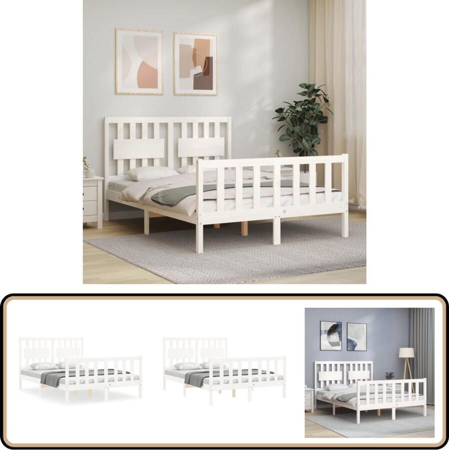 VidaXL Bedframe Massief Hout Wit 120x190cm Massief Hout Bed Grenenhouten Bed Tweepersoons Bed Wit Bed Slaapkamer Meubels