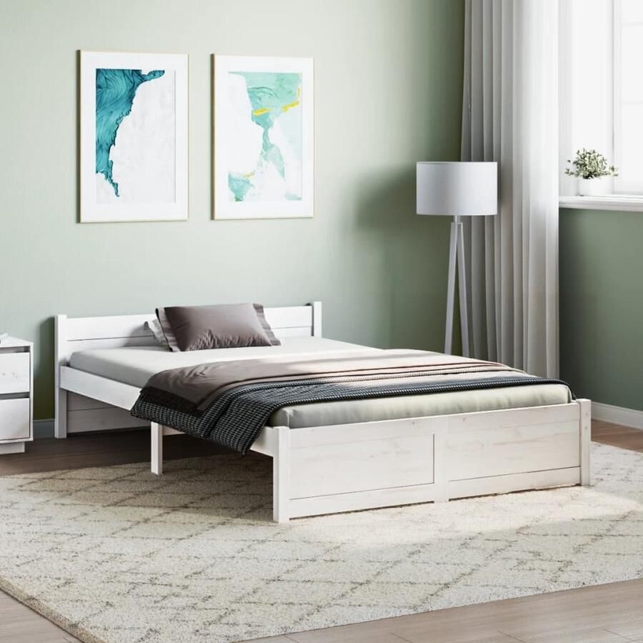 VidaXL Bedframe Massief Hout Wit 120x200 cm Houten Bedframe Massief Grenenhout Bedframe Wit Bed 120x200 Modern Bedframe Design Bedframe Stapelbare Bedbodems - Foto 2
