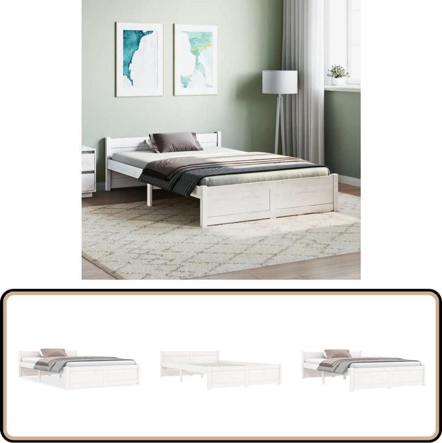 VidaXL Bedframe Massief Hout Wit 120x200 cm Houten Bedframe Massief Grenenhout Bedframe Wit Bed 120x200 Modern Bedframe Design Bedframe Stapelbare Bedbodems