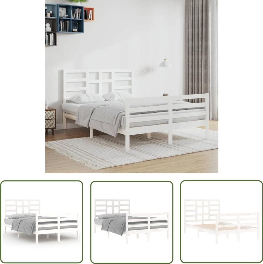 VidaXL Bedframe massief hout wit 120x200 cm Houten Bedframe Massief Grenenhout Bedframe Wit Tweepersoonsbed Bed 120x200 Modern Bedframe