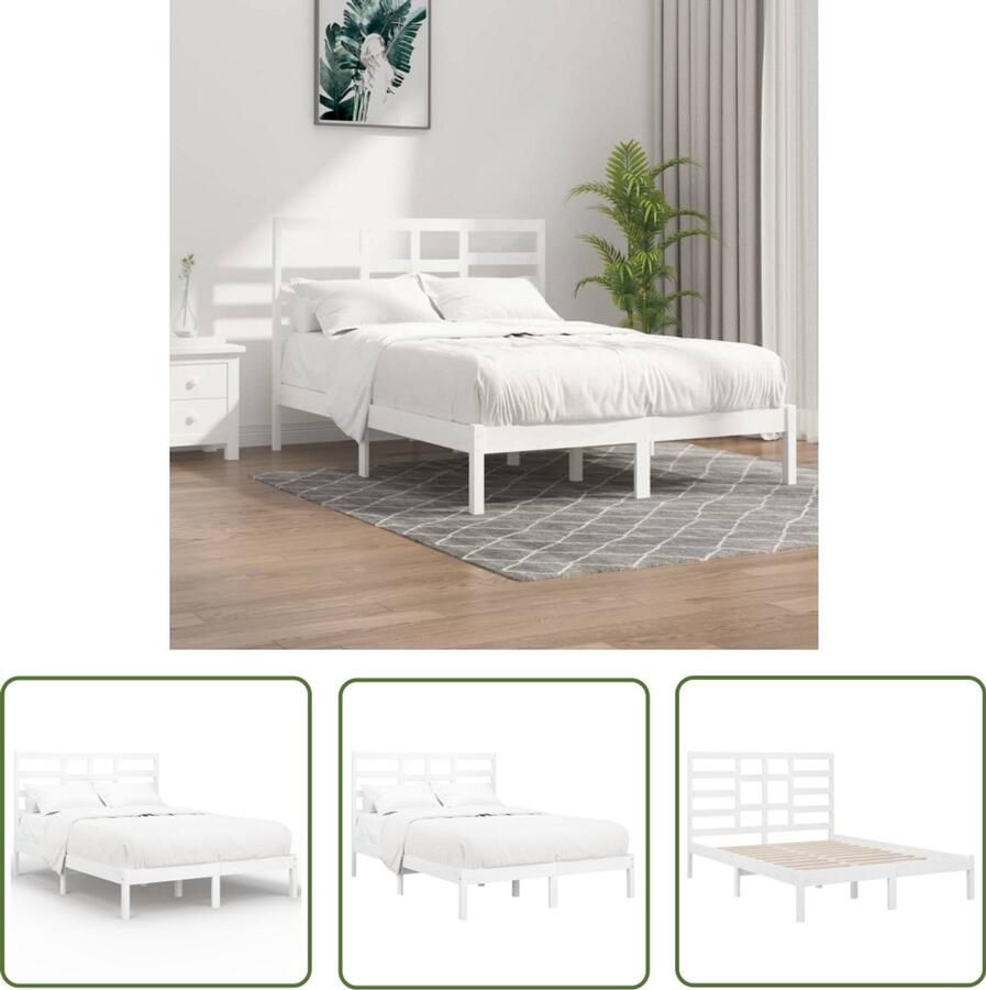 VidaXL Bedframe Massief Hout Wit 120x200 cm Houten Bedframe Modern Bedframe Klassiek Bedframe Wit Bedframe 120x200 Massief Grenenhout