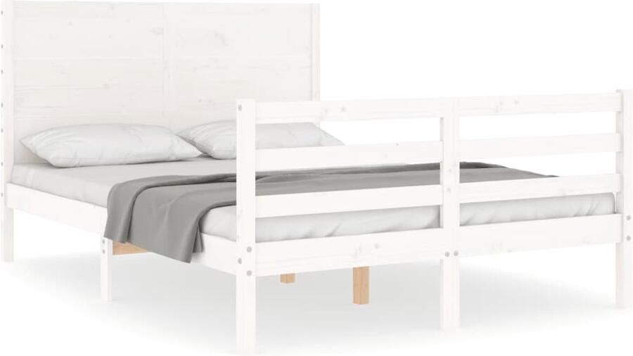 VidaXL Bedframe Massief Hout Wit 120x200 cm Massief Hout Bed Frame Grenenhouten Bed Wit Bed Tweepersoons Bed Lattenbodem Bed Kopen
