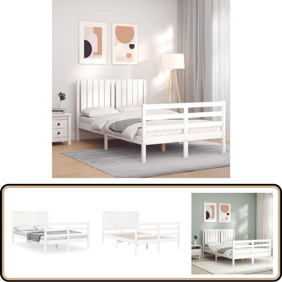 VidaXL Bedframe Massief Hout Wit 120x200 cm Massief Hout Bed Frame Grenenhouten Bed Witte Bed Tweepersoons Bed Boxspring Bed