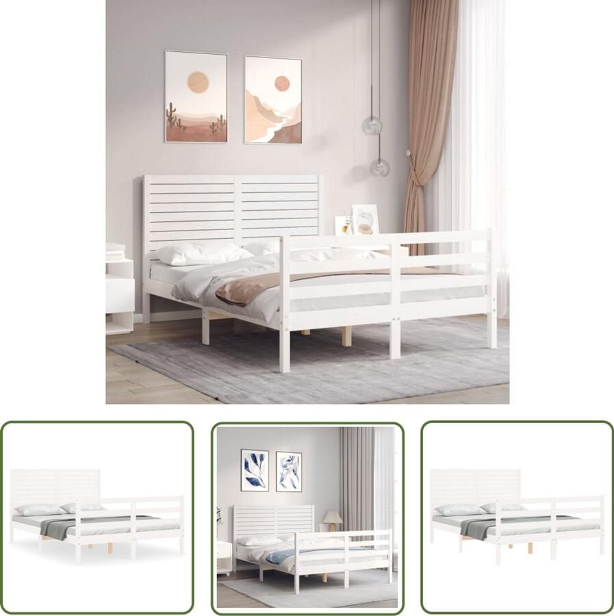 VidaXL Bedframe Massief Hout Wit 120x200 cm Massief Hout Bed Grenenhout Bed Witte Bed Frame Tweepersoons Bed Slaapkamer Meubels Boxspring Bed