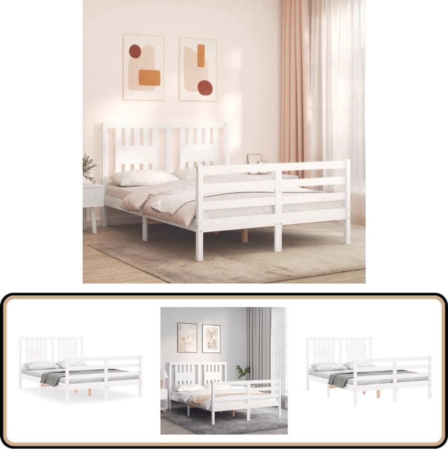 VidaXL Bedframe Massief Hout Wit 120x200 cm Massief Hout Bed Grenenhouten Bed Witte Bed Frame Tweepersoons Bed Boxspring Bed Slaapkamer Meubels
