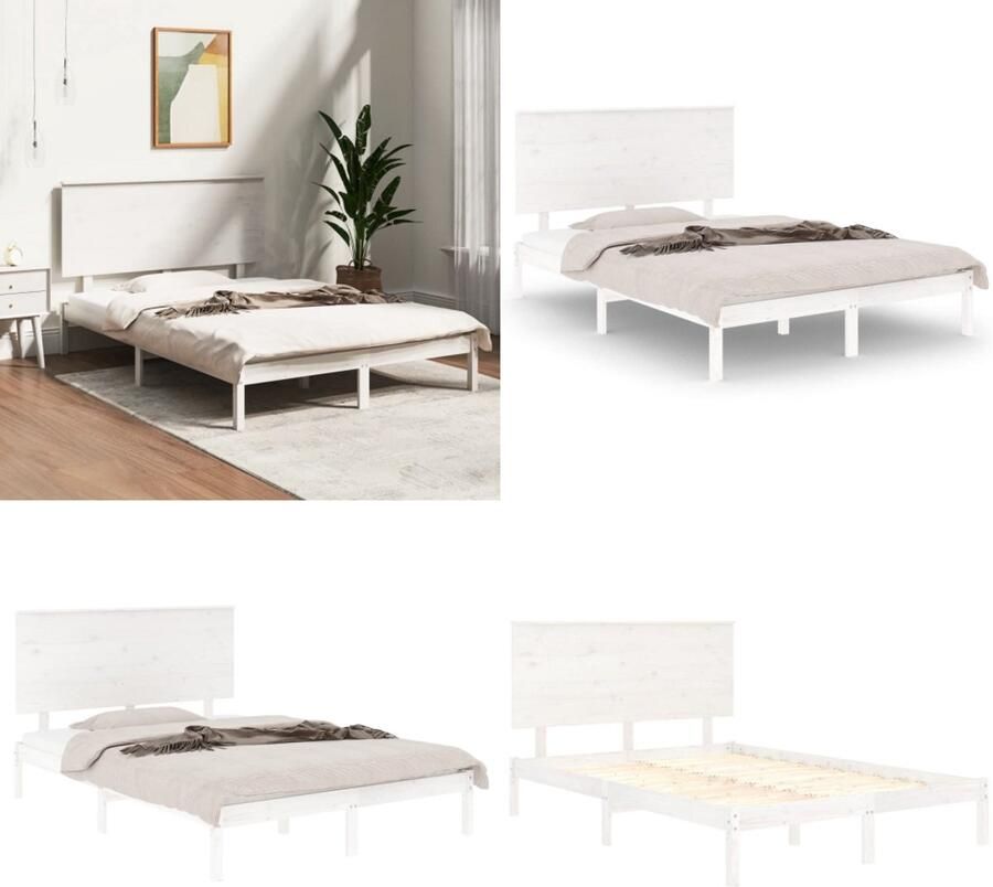 VidaXL Bedframe massief hout wit 135x190 cm Bedframe Bedframes Bed Bedbodem