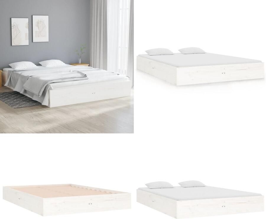 VidaXL Bedframe massief hout wit 135x190 cm Bedframe Bedframes Bed Bedbodem