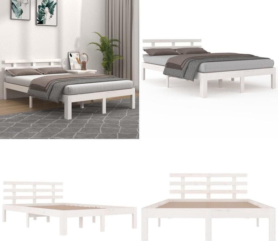 VidaXL Bedframe massief hout wit 135x190 cm Bedframe Bedframes Bed Bedbodem