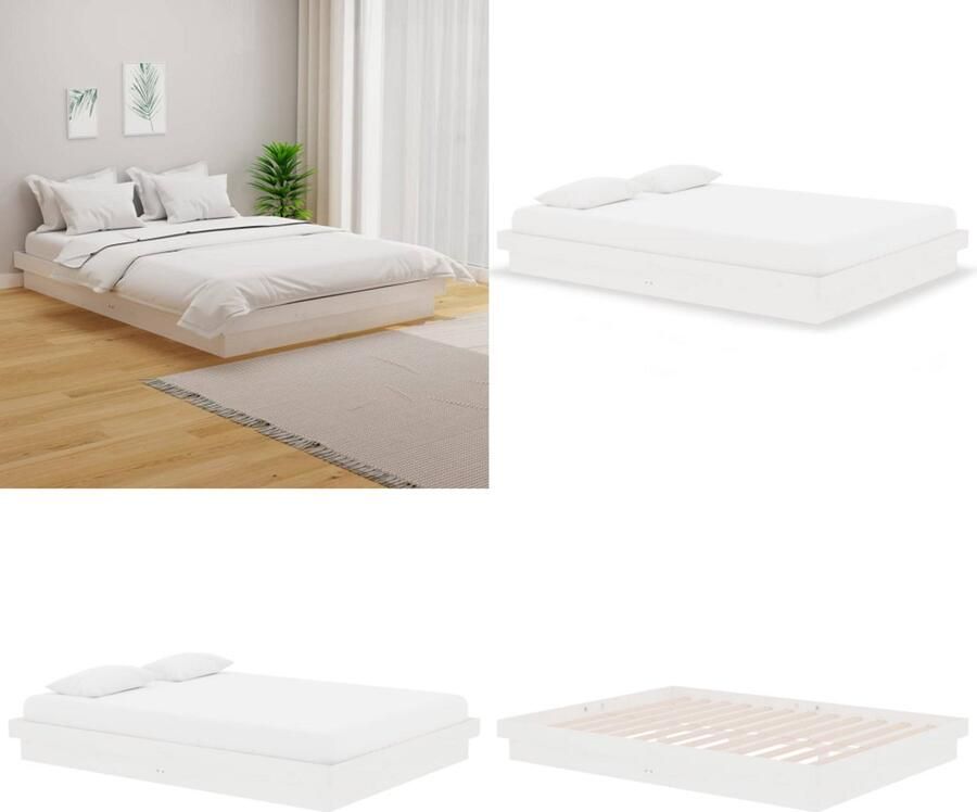 VidaXL Bedframe massief hout wit 135x190 cm Bedframe Bedframes Tweepersoonsbed Bed