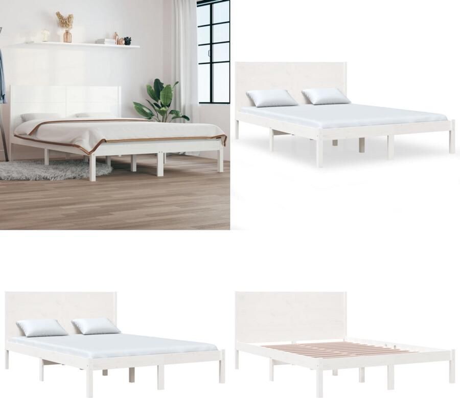VidaXL Bedframe massief hout wit 135x190 cm Bedframe Bedframes Tweepersoonsbed Bed