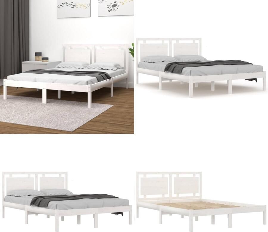 VidaXL Bedframe massief hout wit 135x190 cm Bedframe Bedframes Tweepersoonsbed Bed