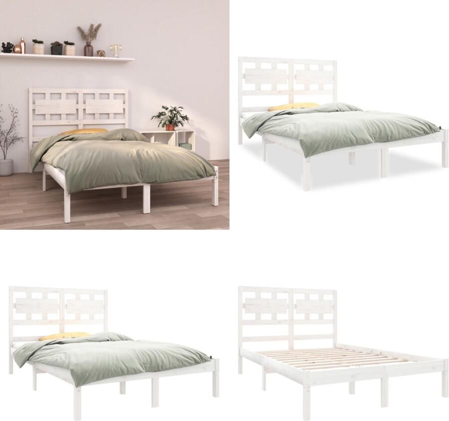VidaXL Bedframe massief hout wit 135x190 cm Bedframe Bedframes Tweepersoonsbed Bed