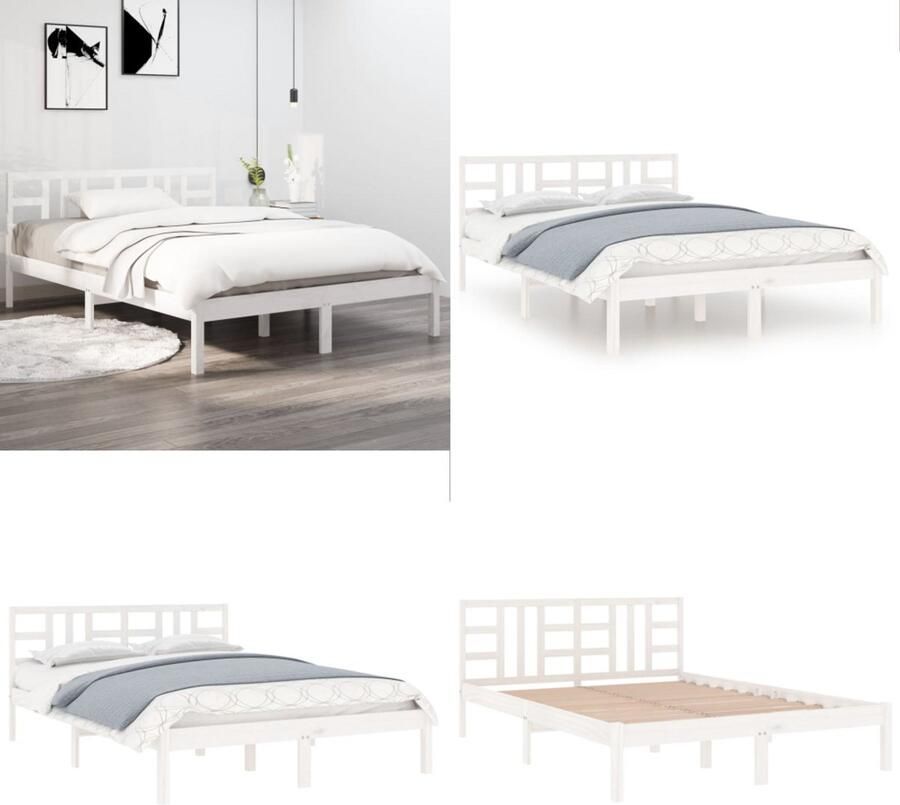 VidaXL Bedframe massief hout wit 135x190 cm Bedframe Bedframes Tweepersoonsbed Bed
