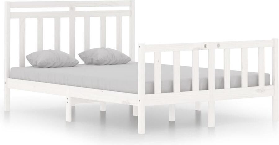VidaXL Bedframe Massief Hout Wit 135x190 cm Bedframe Grenenhouten Bed Dubbele Bed Wit Bed Houten Bed Tweepersoonsbed Slaapkamer Meubels - Foto 2