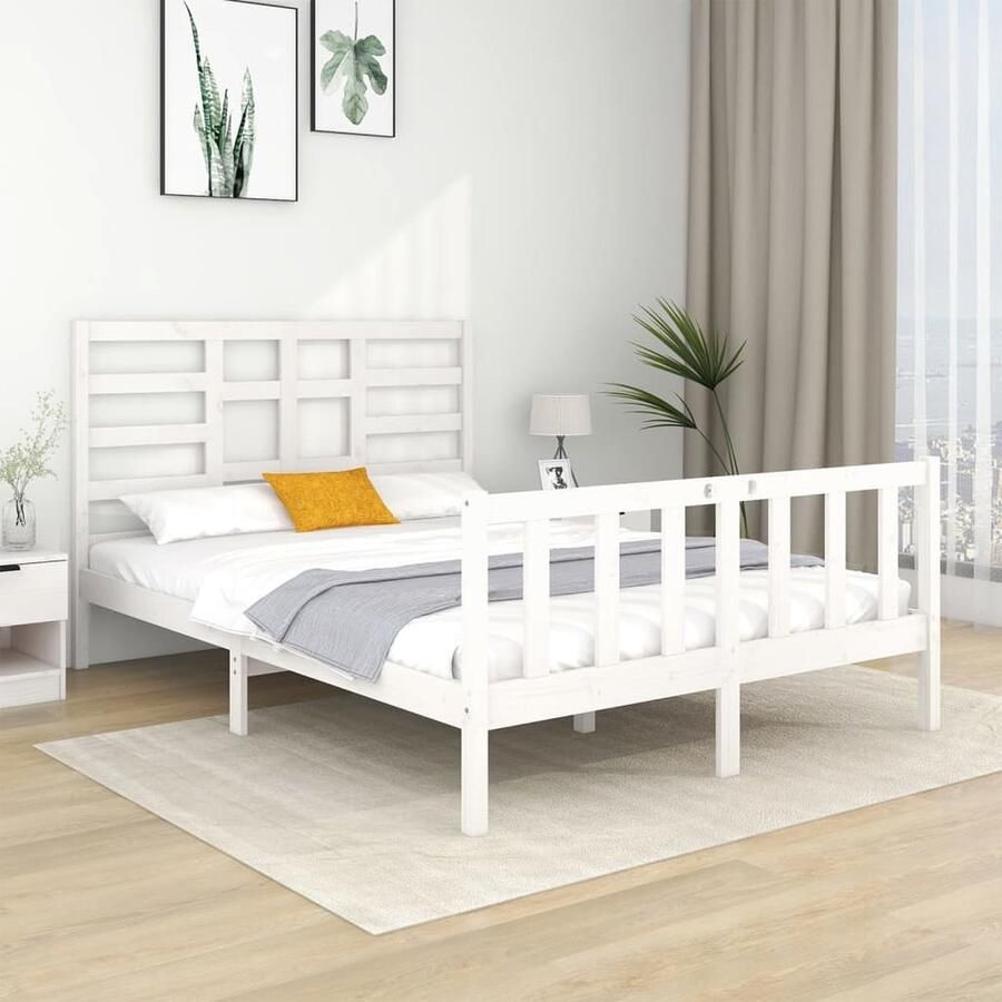 VidaXL Bedframe Massief Hout Wit 140x190 cm Houten Bedframe Modern Design Witte Kleur Massief Grenenhout Stabiel Bedframe Lattenbodem 140x190 Cm - Foto 2