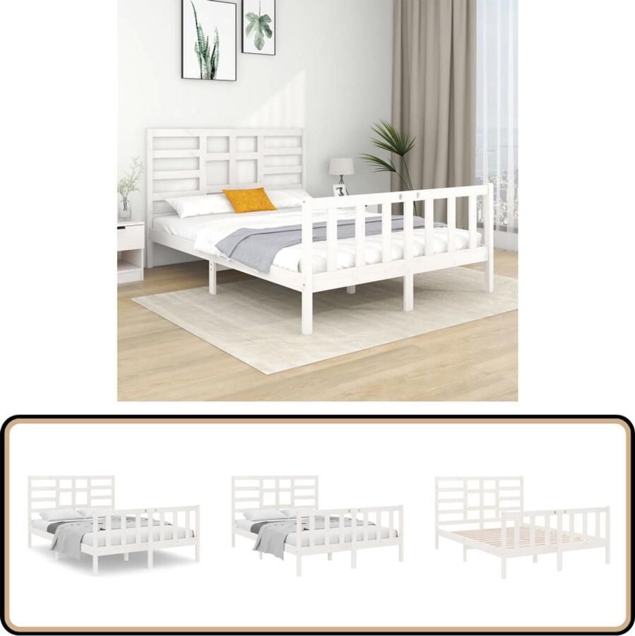 VidaXL Bedframe massief hout wit 135x190 cm Houten Bedframe Massief Grenenhout Bedframe Wit Tweepersoons Bed Boxspring Bed Modern Bed Minimalistisch Bed Stapelbare Bedden