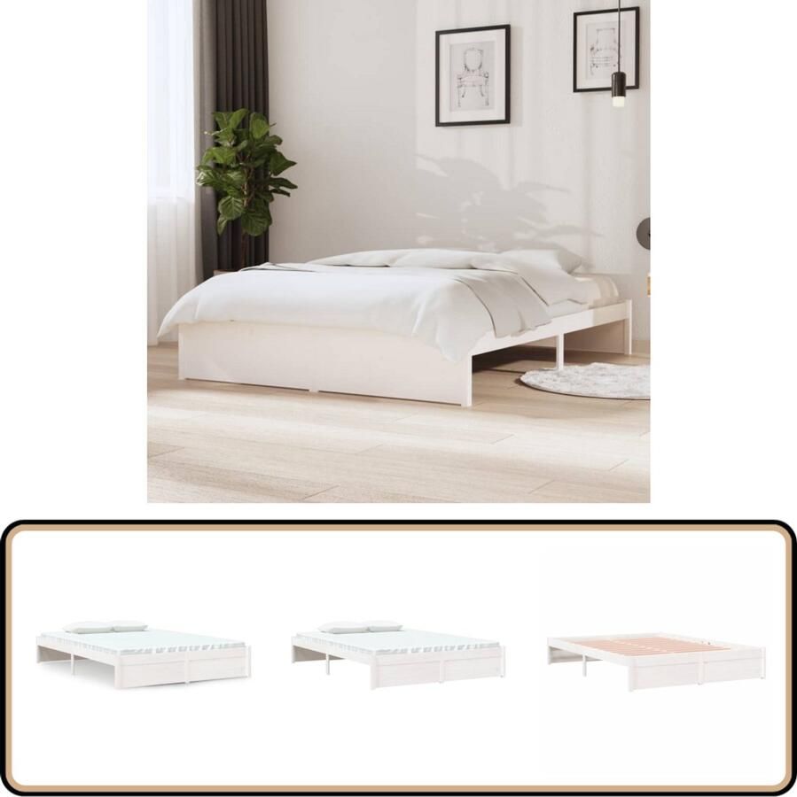 VidaXL Bedframe Massief Hout Wit 135x190 cm Houten Bedframe Massief Grenenhout Bedframe Wit Tweepersoons Bed Bedframe 135x190 Modern Bedframe Stapelbare Bedbodems