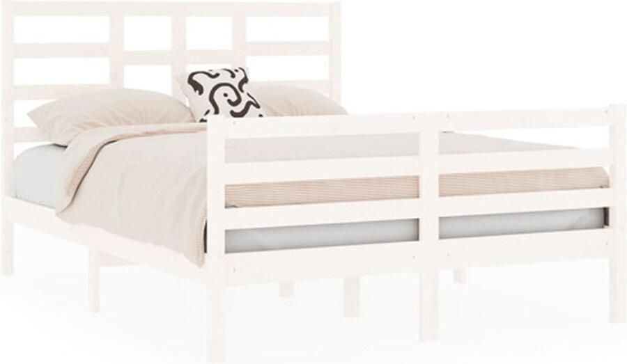 VidaXL -Bedframe-massief-hout-wit-135x190-cm-4FT6-Double - Foto 4