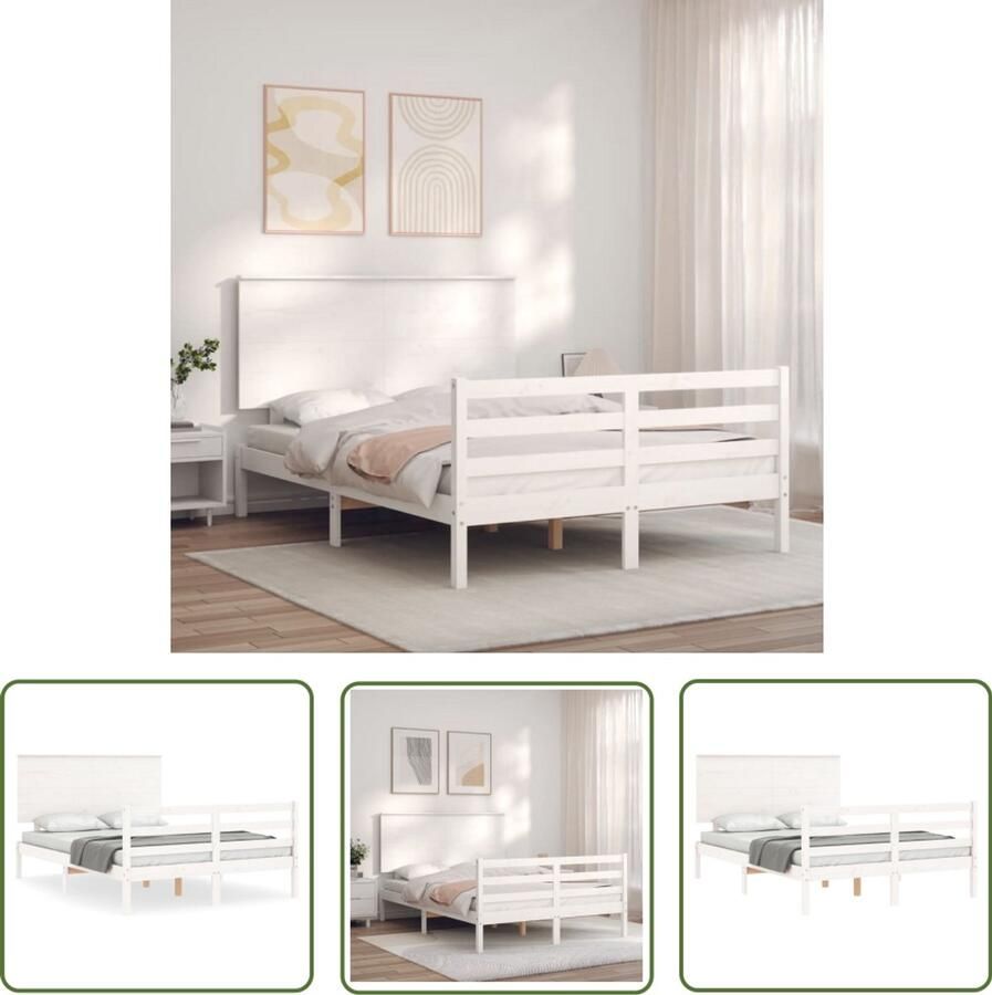 VidaXL Bedframe massief hout wit 135x190 cm Massief Grenenhouten Bed Wit Bed Frame Bed Met Boxspring Tweepersoonsbed King Size Bed Bedroom Furniture Slaapkamer Meubels