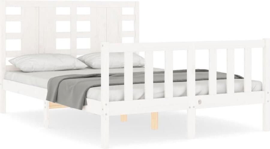VidaXL Bedframe massief hout wit 135x190 cm Massief Grenenhouten Bed Wit Bed Frame Boxspring Bed Tweepersoonsbed King Size Bed Slaapkamer Meubels - Foto 2