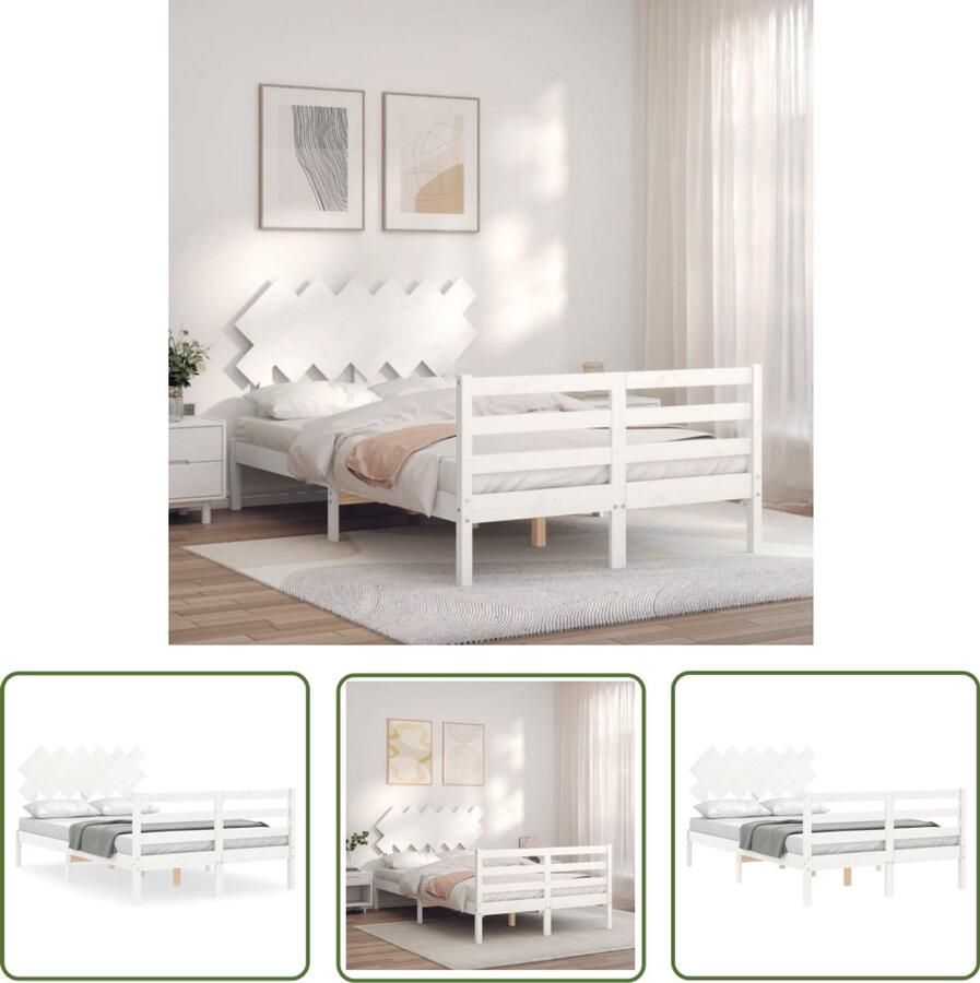 VidaXL Bedframe Massief Hout Wit 135x190 cm Massief Grenenhouten Bed Wit Bed Frame Boxspring Bed Tweepersoonsbed Slaapcomfort Bedroom Furniture Wooden Bed
