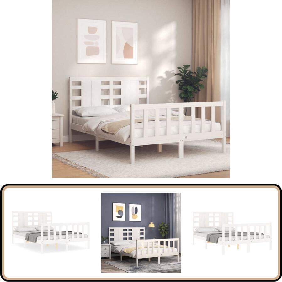 VidaXL Bedframe massief hout wit 135x190 cm Massief Grenenhouten Bed Wit Bed Frame Boxspring Bed Tweepersoonsbed King Size Bed Slaapkamer Meubels
