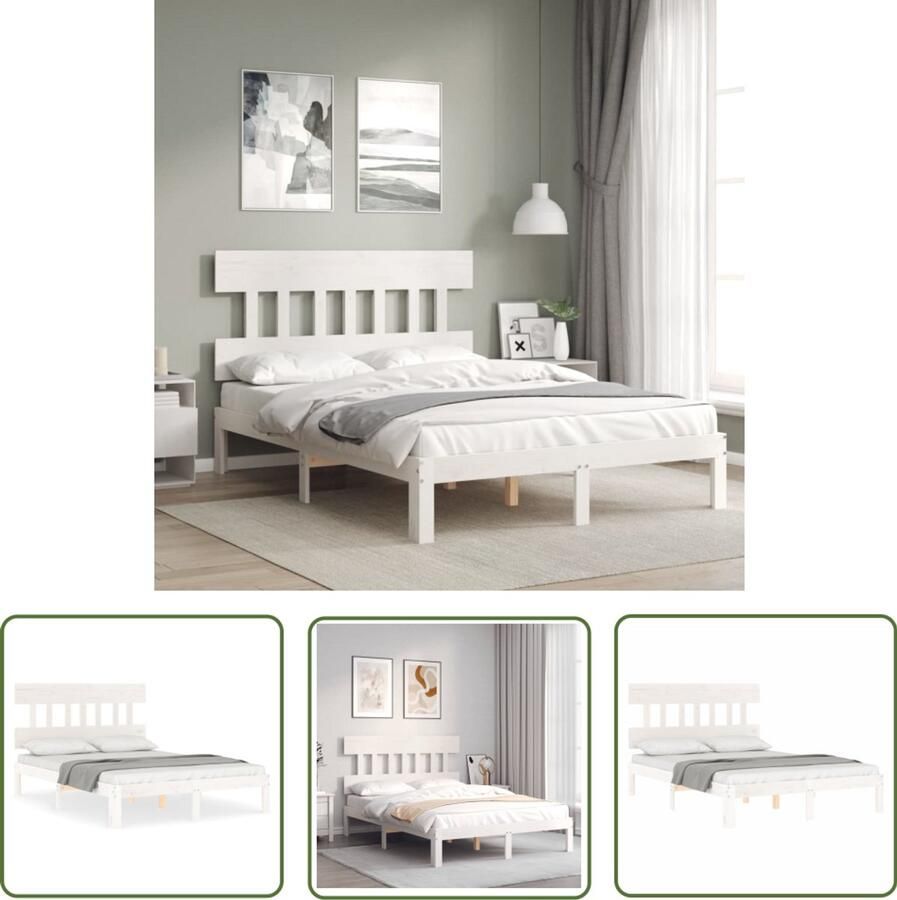 VidaXL Bedframe massief hout wit 135x190 cm Massief Hout Bed Grenenhouten Bed Wit Bed Frame Tweepersoons Bed Boxspring Bed Slaapcomfort
