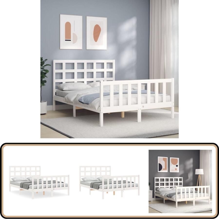 VidaXL Bedframe Massief Hout Wit 135x190cm Massief Houten Bed Wit Bed Tweepersoons Bed Frame Boxspring Bed Kinderbed