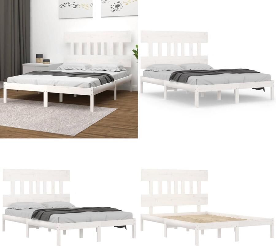 VidaXL Bedframe massief hout wit 140x190 cm Bedframe Bedframes Tweepersoonsbed Bed