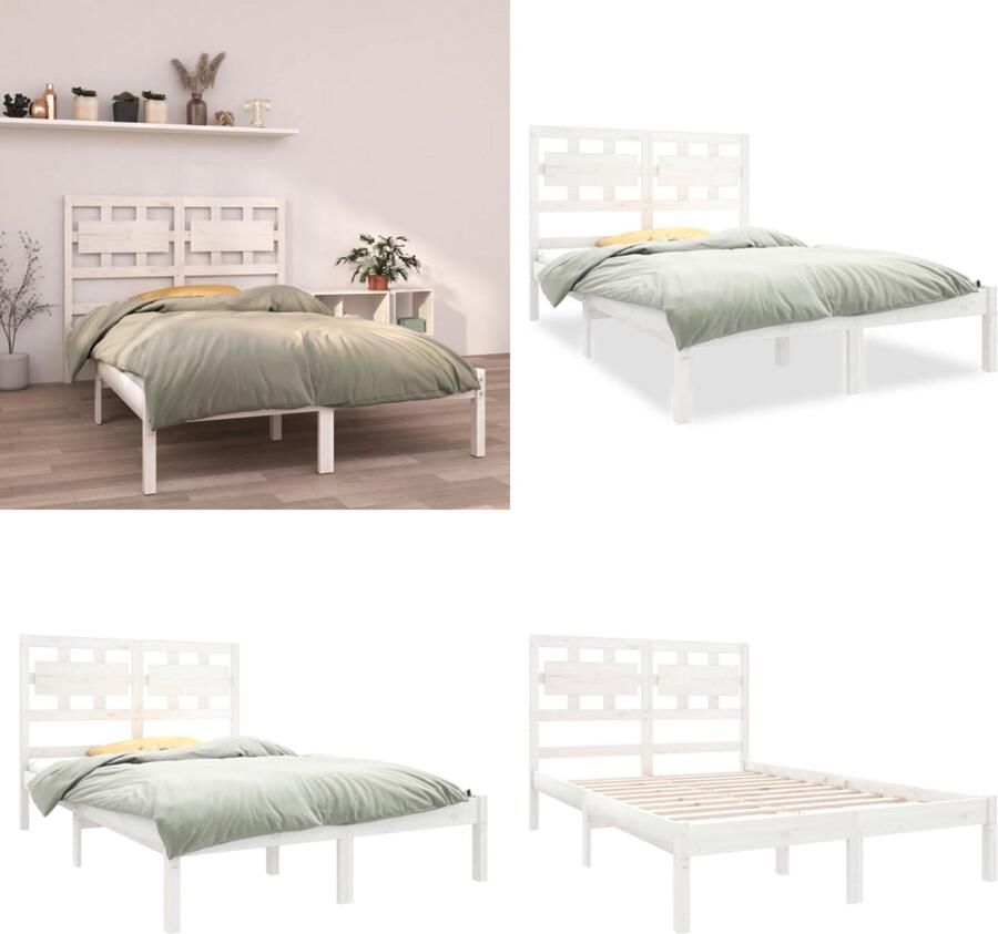 VidaXL Bedframe massief hout wit 140x190 cm Bedframe Bedframes Tweepersoonsbed Bed