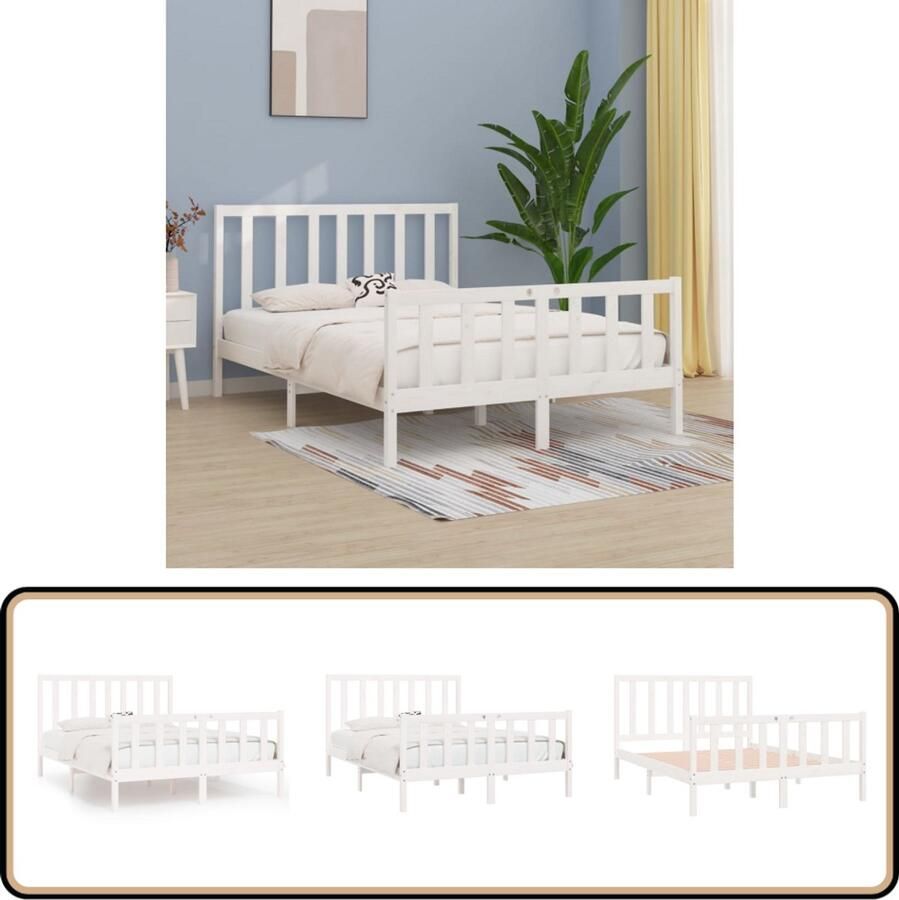 VidaXL Bedframe Massief Hout Wit 140x190 cm Houten Bed Frame Massief Grenenhout Tweepersoons Bed Witte Bed Frame Wit