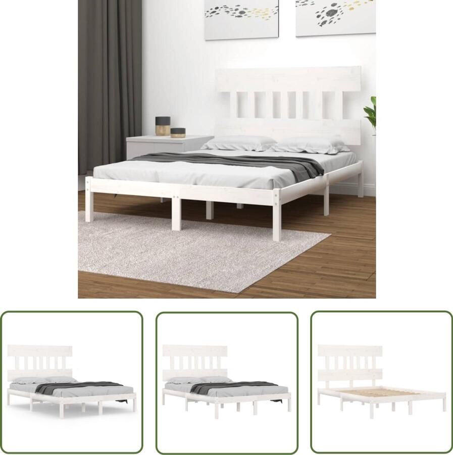 The Living Store Bed Frame Grenenhout Wit 195.5 x 145.5 x 31 cm Multiplex Lattenbodem Geschikt voor 140 x 190 cm Matras Bed Frame Houten Bed Enkel Bed Witte Bed VidaXL Bed